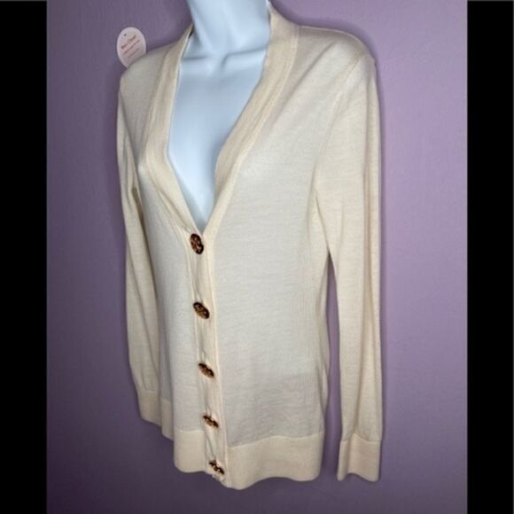 Troy Burch Simone V-Neck Cream Gold Fall Winter Spring Summer Cardigan Sz XS - Picture 3 of 11